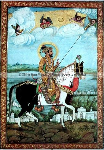Shah Jehan with Angel musicians - Painting